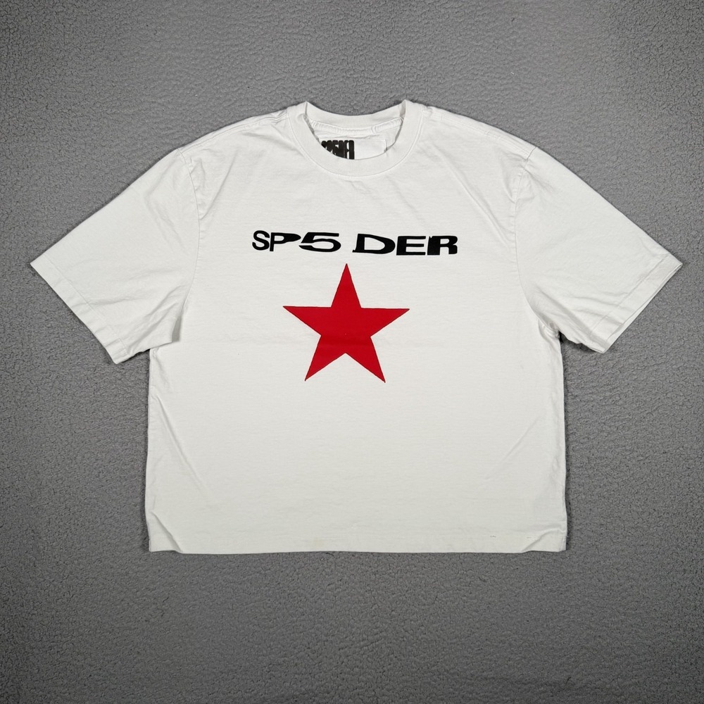 Sp5der Shirt Mens XS White 100% Cotton Star Logo Casual Preppy Streetwear USA